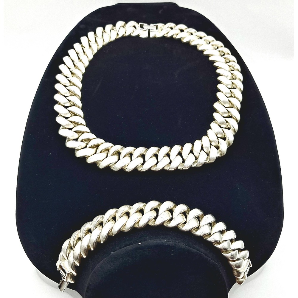 Vintage NAPIER Necklace Bracelet Set Chunky Cuban Chain Link Statement Jewelry - Picture 7 of 11